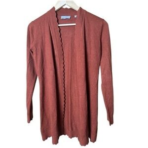 New Evolution Cyrus Scallop Open Front Cardigan Small Petite Burnt Orange NWOT